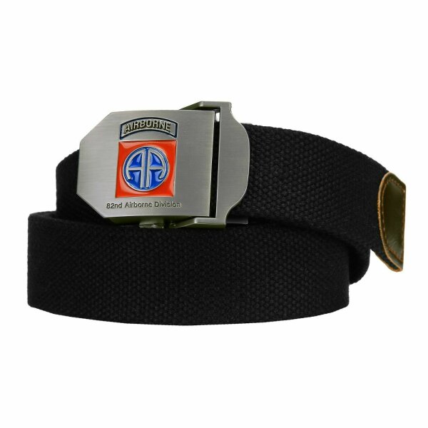 US Army Gürtel 82nd Airborne Buckle Belt -130cm Paratrooper WWII WK2 USMC 35mm 130 cm Schwarz