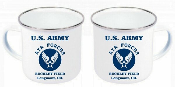 US Army Air Forces Buckley Field USAAF USAF Emaille Tasse Kaffeetasse Coffee Mug