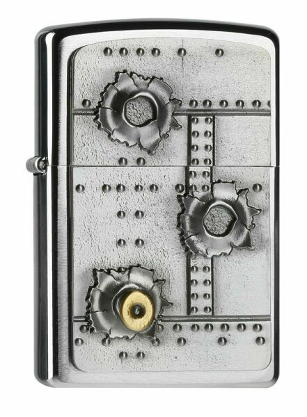 Zippo Bullet Holes Lighter Emblem plated Patronen Einschuß Löcher Feuerzeug