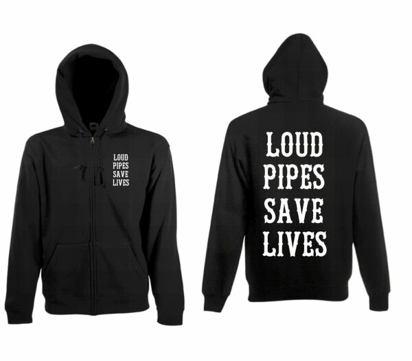 Kapu Jacke Loud Pipes Save Lives Slogan Chopper Biker Bobber Cafe Racer Hooded