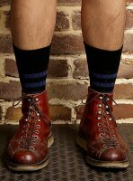 Prison Style Striped Socks Biker Socken Old School Heritage Vintage Rot/Weiß