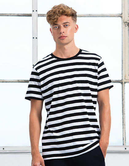 Prison Gefängnis Style Stripy T-Shirt Mens Black & White Biker