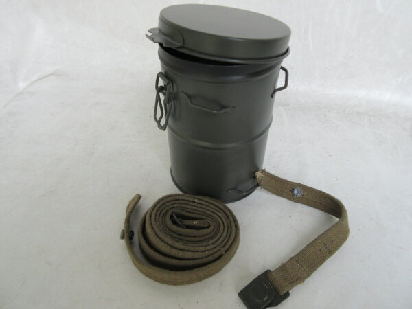 WK1 WWI Gasmaskendose + Beriemung Gasmask Can + Strap Gasmaskenbehälter Dt Reich