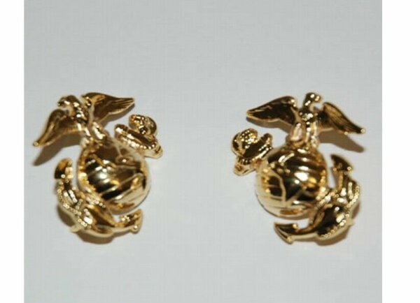 USMC Insignia Collar Badge Brass Screw B Marine Corps Army Navy Vietnam WK2 WKII