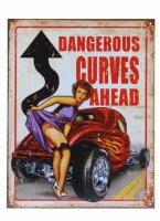 Metall Schild Dangerous Curves Ahead Pin-up Nose Art