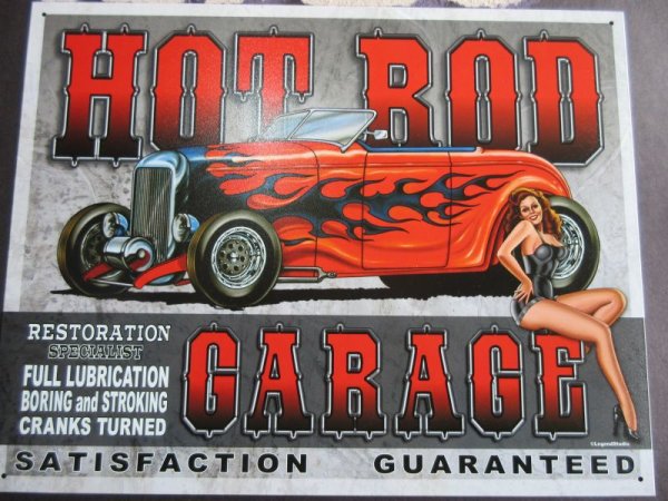 Metal Sign Hot Rod Garage Specialist Sign Ratty Rod V8