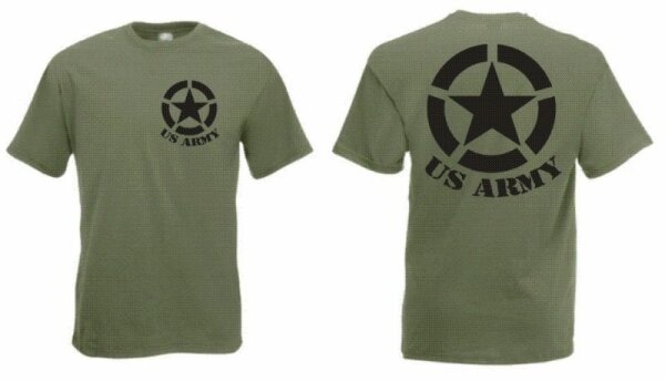 US Army T-Shirt mit Allied Star WK2 WWII US Airforce Schwarz S Oliv/Khaki